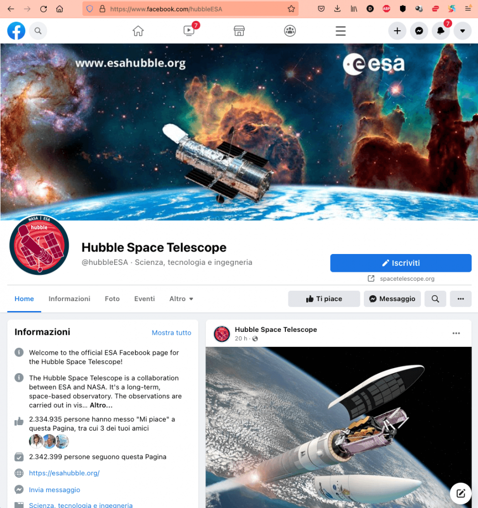 Hubble Space Telescope Facebook